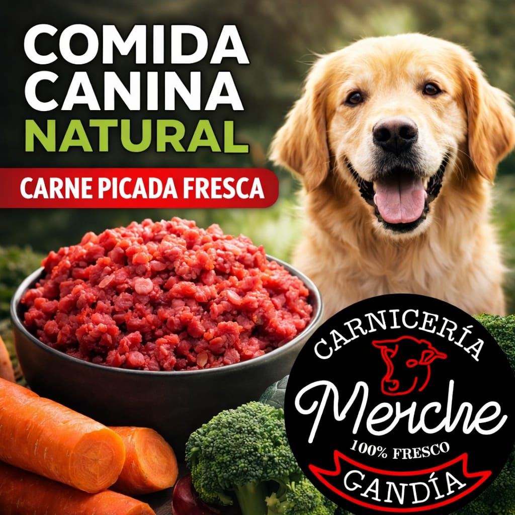 Comida canina natural: carne picada fresca de Carnicería Merche